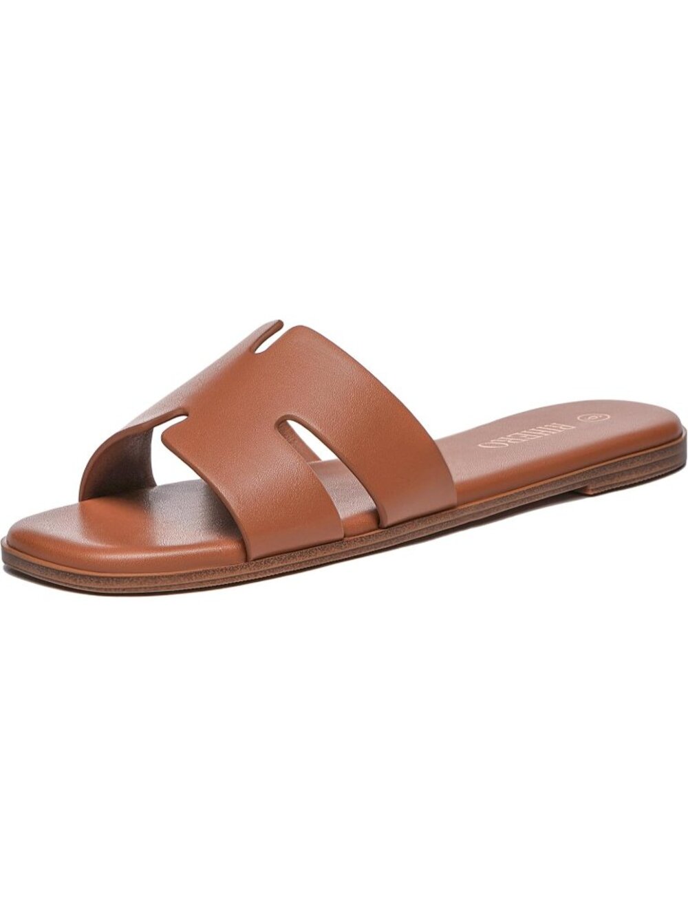 Women's Brown Dressy Flat Sandals Comfortable Slip On Leather Slide Sandals